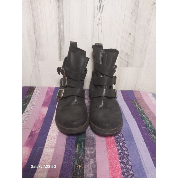 Steve Madden COLONY Leather Black Booties Moto Biker Boots 3 Buckles ~ Size 9 M - Picture 9 of 9